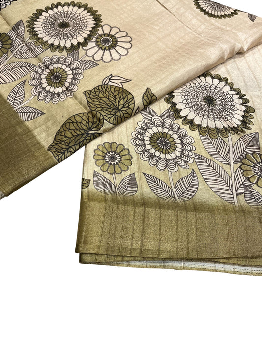 Southloom Saree with Floral Works Across Body in Green