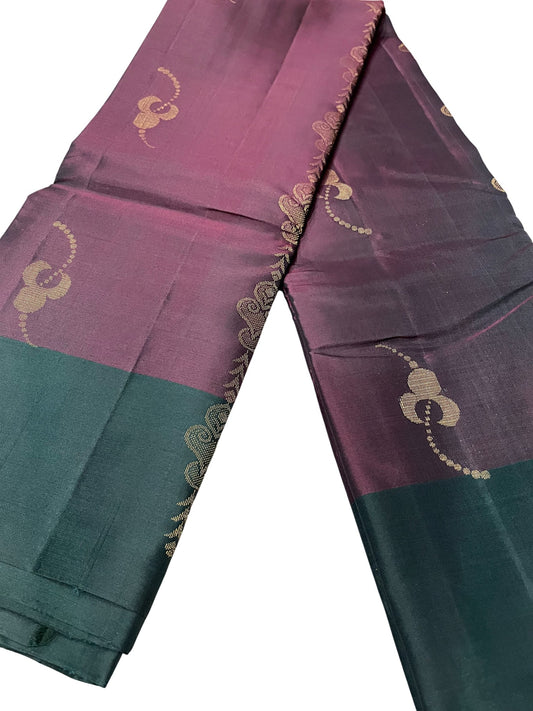 Southloom Pure Handloom Kanchipuram Silk Saree with Butta Work (Purple & Green)