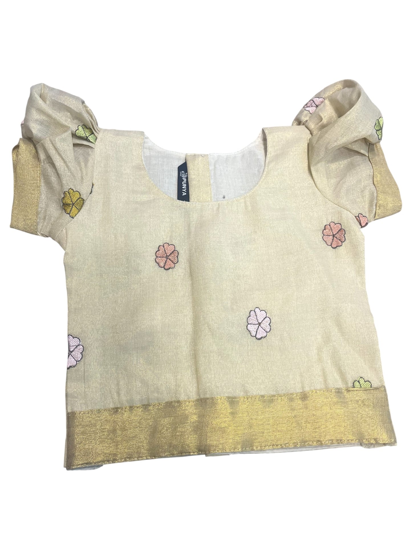 Southloom Kerala Tissue Kasave Pavada Blouse with Embroidery Work for Kids (Age 2)