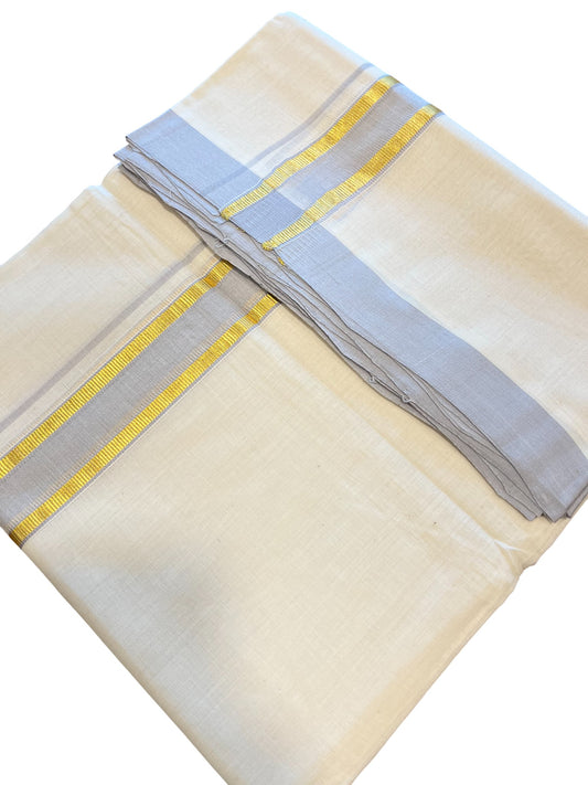 Southloom Premium Handloom Cotton Double Mundu with Gold and Grey Border