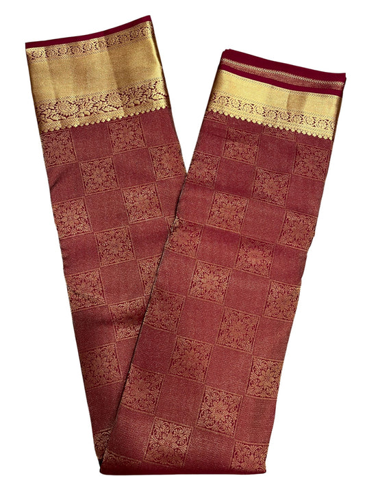 Southloom Pure Handloom Bridal Kanchipuram Silk Saree with Korvai Work (Maroon)
