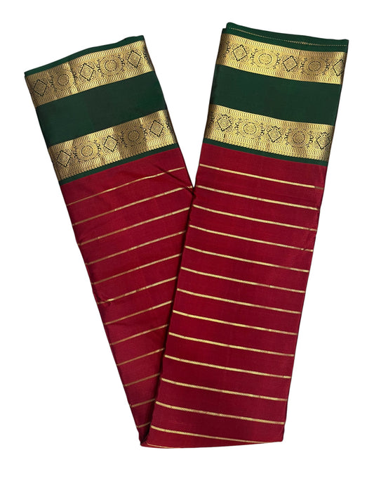 Southloom Pure Handloom Bridal Kanchipuram Silk Saree with Korvai Work(Red & Green)