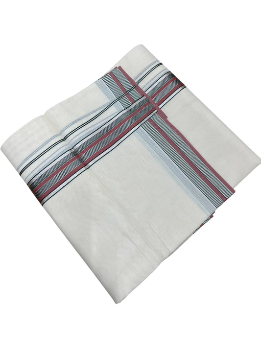 Southloom Kerala Pure Cotton Double Mundu with Green Lines and Peach Border with (South Indian Dhoti)