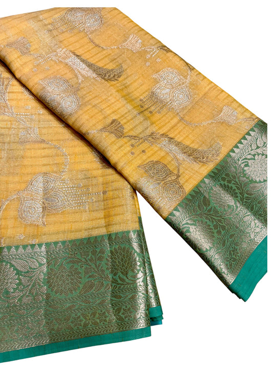 Southloom Tissue Banarasi Silk Saree with Woven Work on Body and Borders (Yellow)