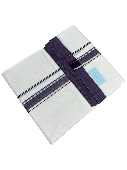 Southloom Pure Cotton Mundu with Silver Lines and Purple Border (South Indian Kerala Dhoti)