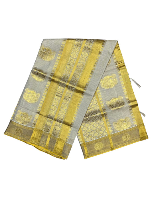 Southloom Kerala Tissue Kasavu Heavy Work Saree with Floral Woven Design