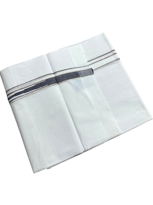 Southloom Pure White Cotton Double Mundu with Silver and Blue Chutti Kara (South Indian Dhoti)