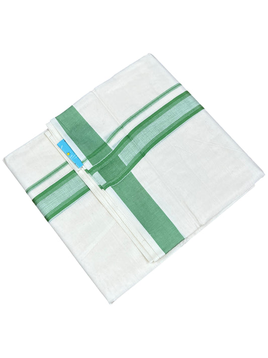 Southloom Kerala Pure Cotton Double Mundu with Green Border (South Indian Kerala Dhoti)