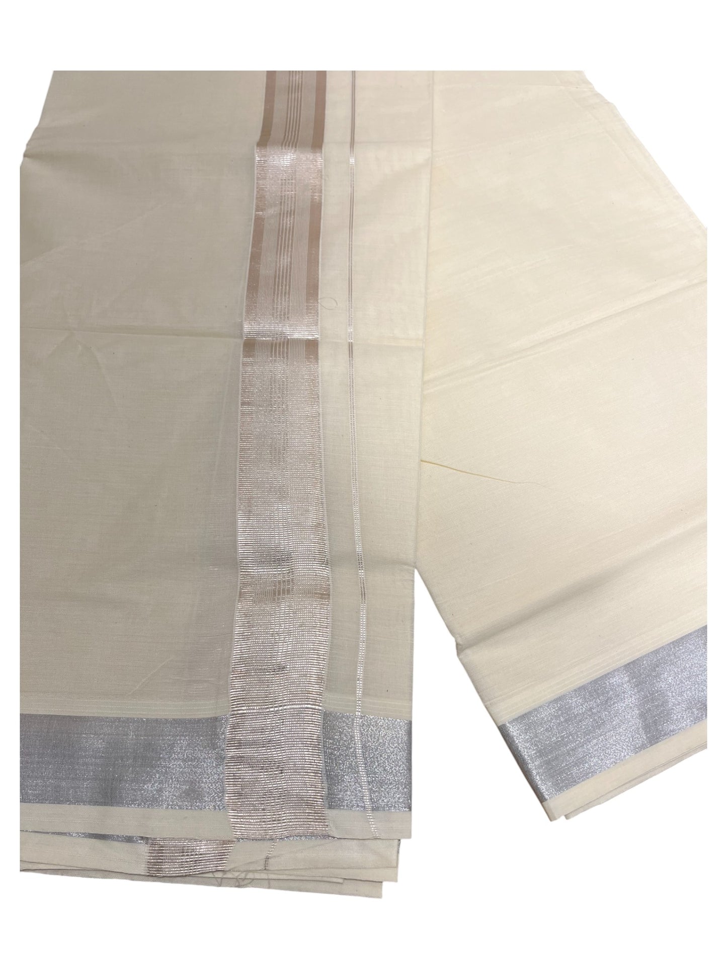 Southloom Kerala Cotton Double Mundu with Silver Border (South Indian Dhoti)