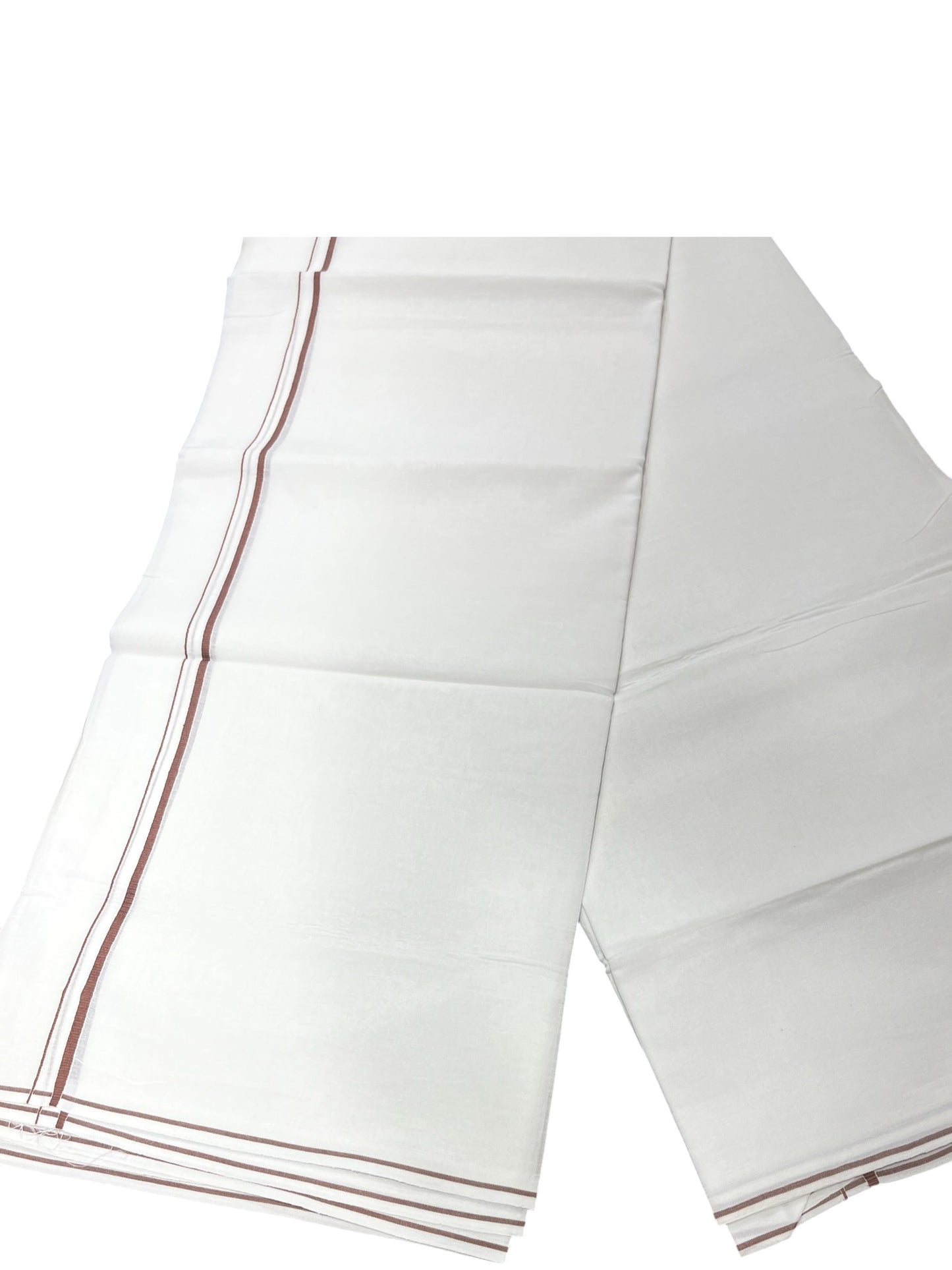 Pure White Cotton Double Mundu with Brown puliyilakara (South Indian Dhoti)