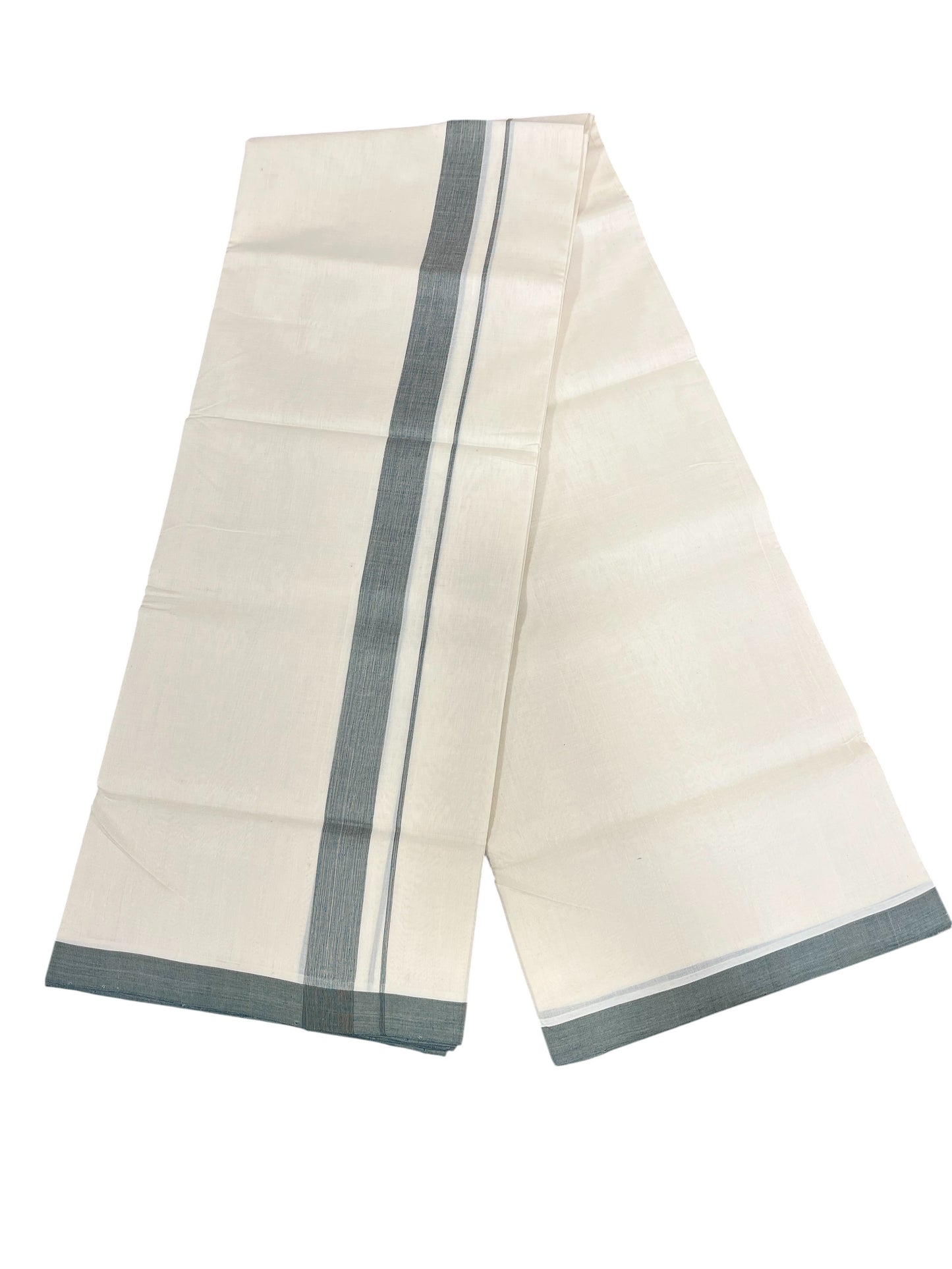Southloom Premium Handloom Cotton Double Mundu with Green Border