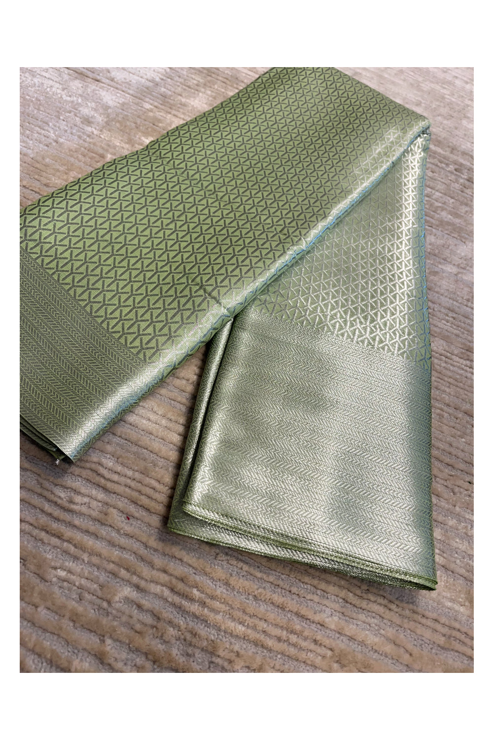Southloom Banarasi Silver Zari Brocade Work Silk Saree in Green Pastel Shade