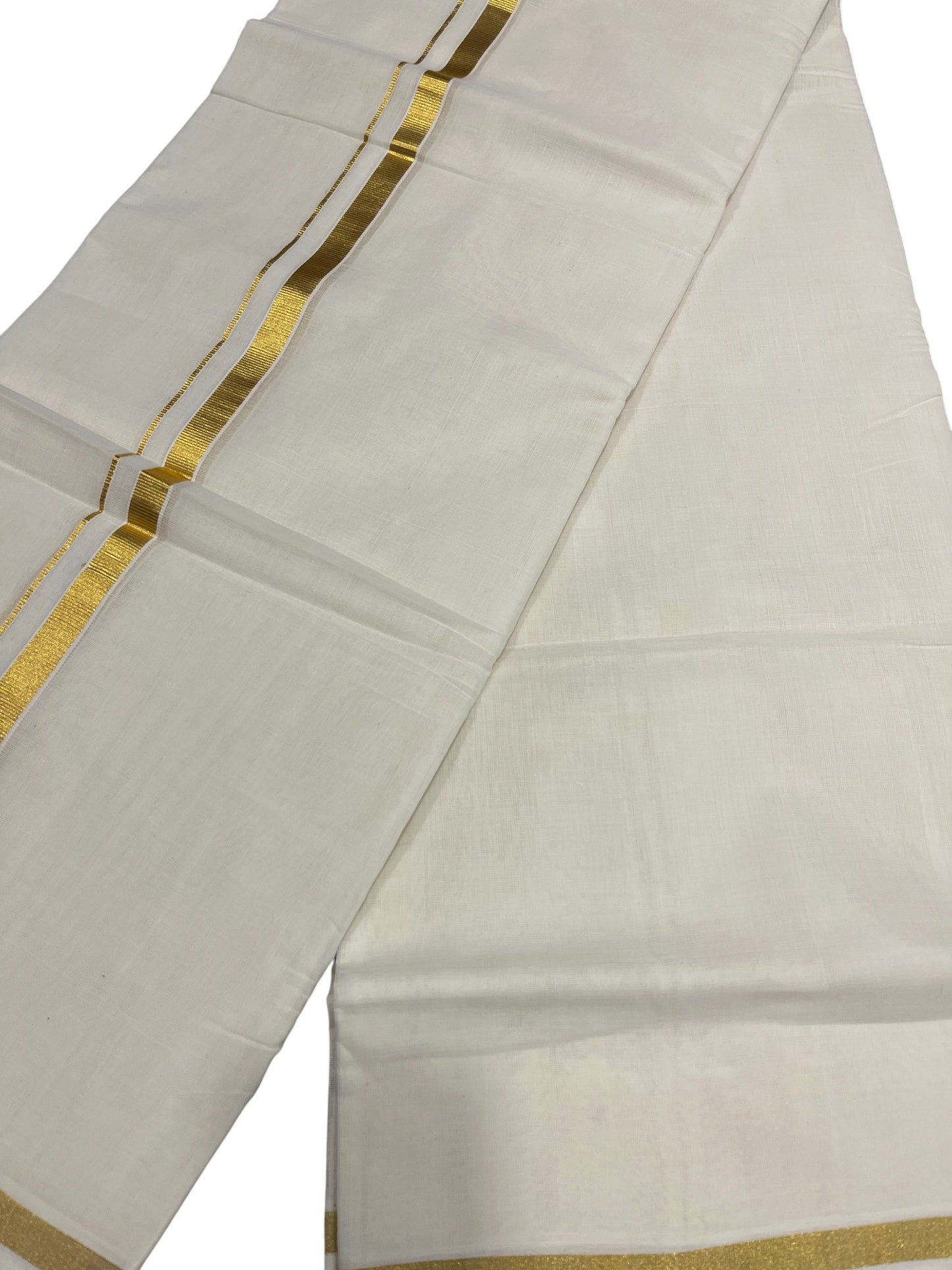 Southloom Premium Handloom Cotton Double Mundu with Gold Kasavu Border