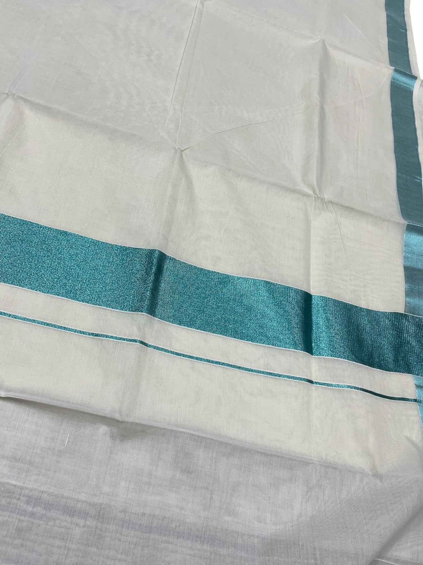 Southloom Kerala Pure Cotton Plain Kasavu Saree with Blue Border