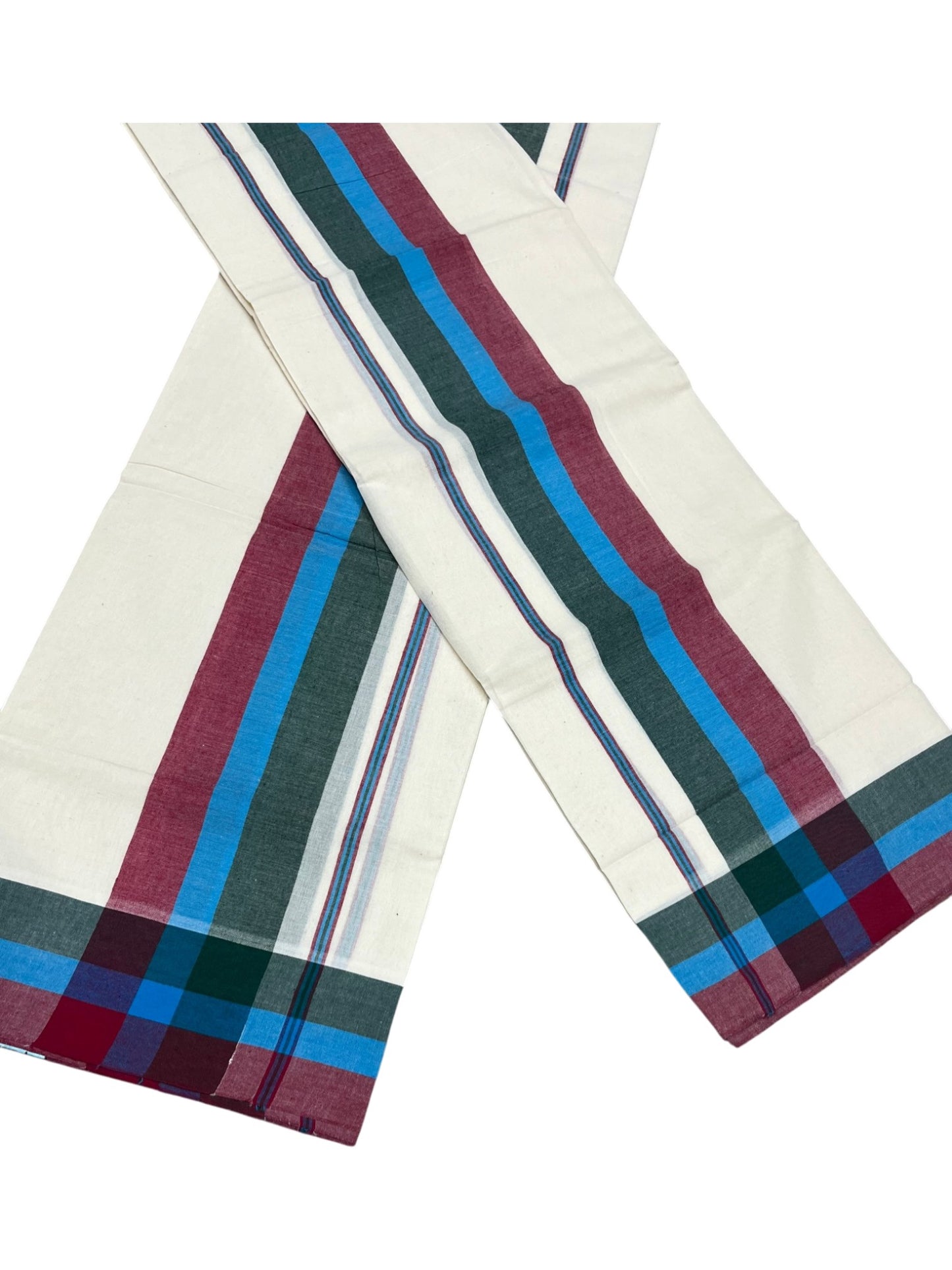 Southloom Pure Cotton Kerala Single Mulloth Set Mundu (Mundum Neriyathum) Red & Green Border in 2.50 mtrs SL243