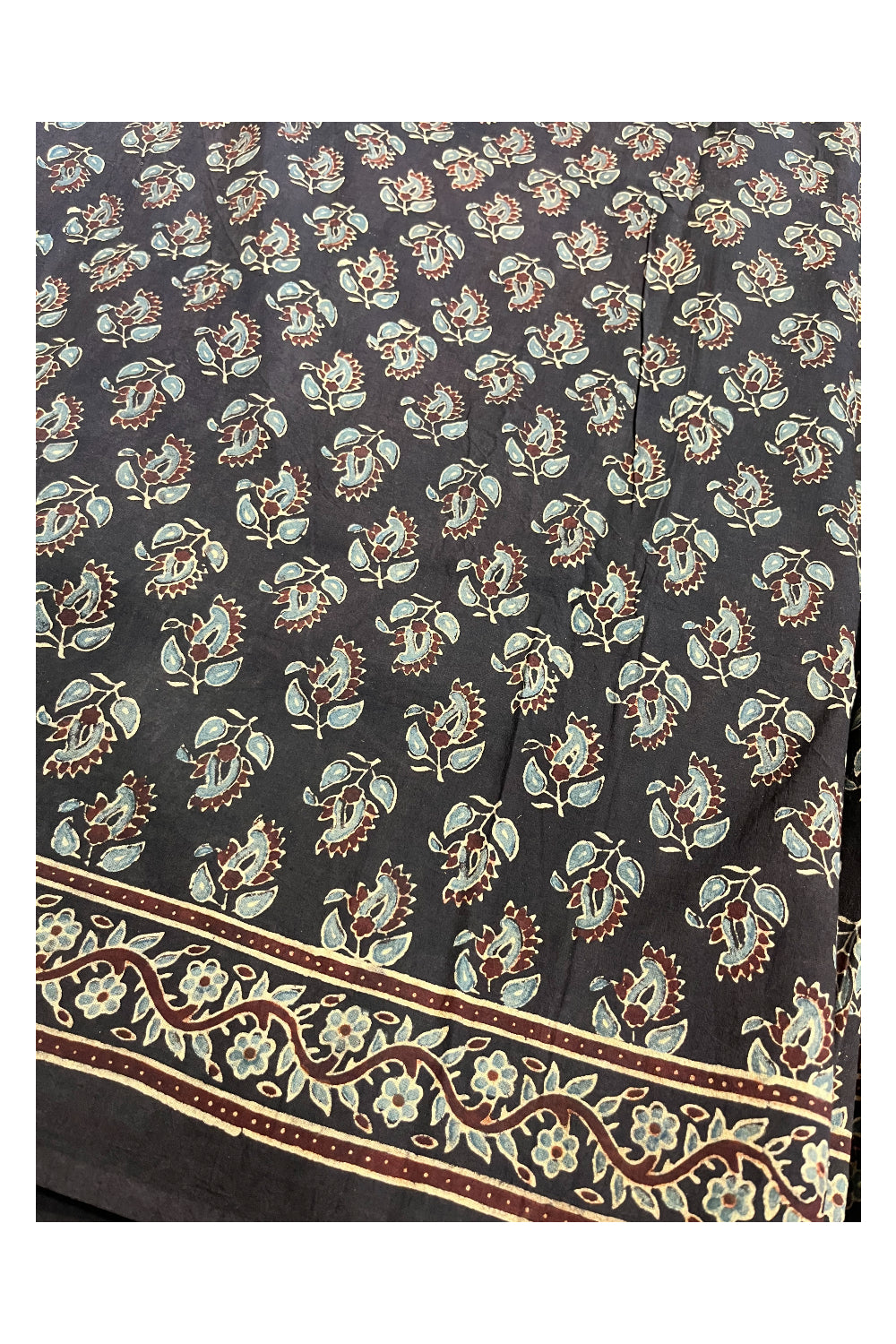 Southloom Kerala Cotton Saree with Block Prints Across Body