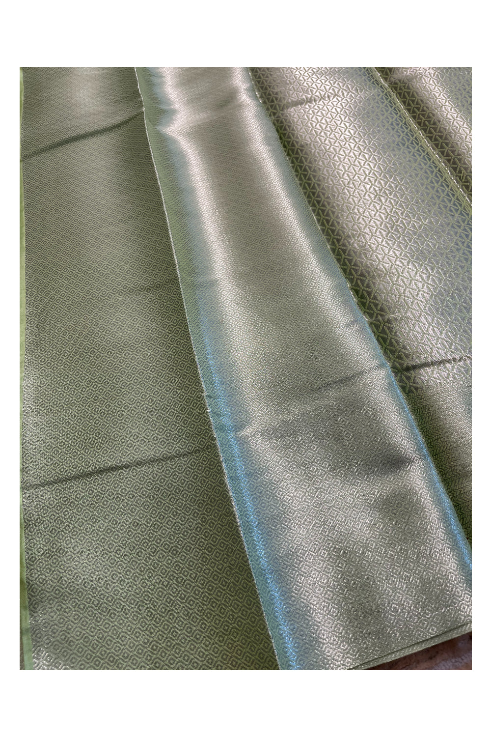 Southloom Banarasi Silver Zari Brocade Work Silk Saree in Green Pastel Shade
