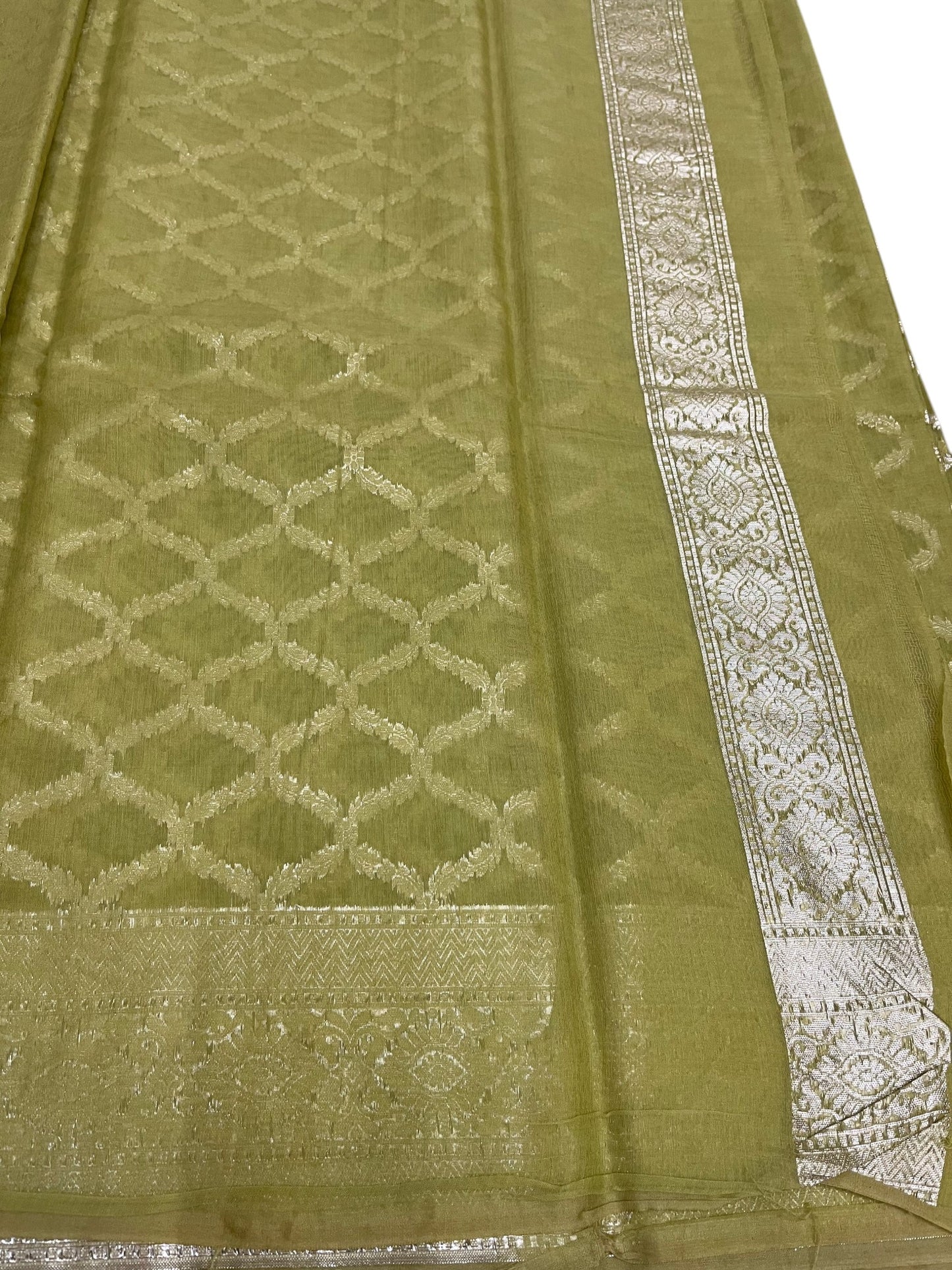 Southloom Cotton Banarasi Silk Saree with Woven Work on Body and Borders (Yellow)