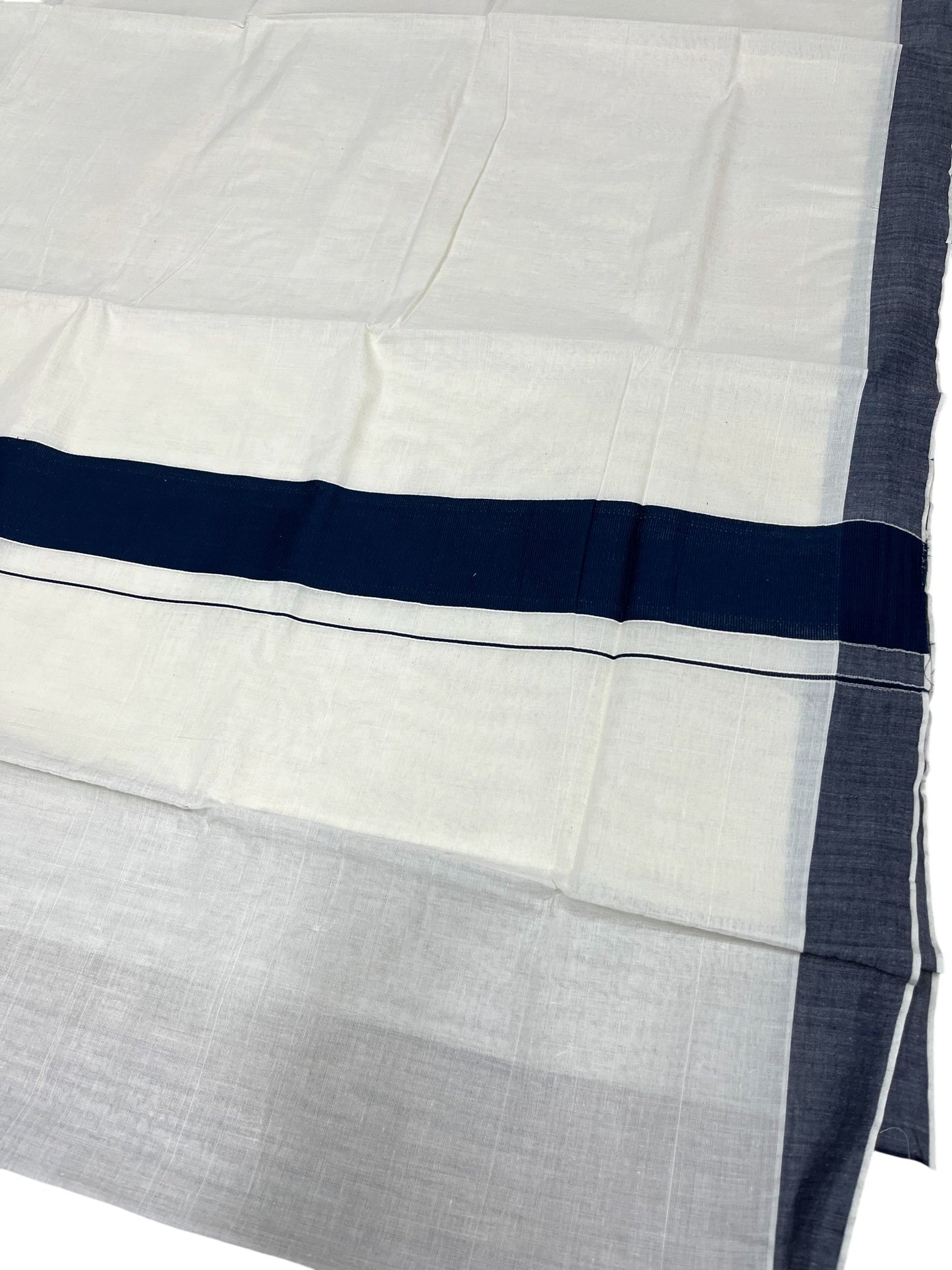 Southloom Kerala Pure Cotton Plain Kasavu Saree with Dark Blue Border