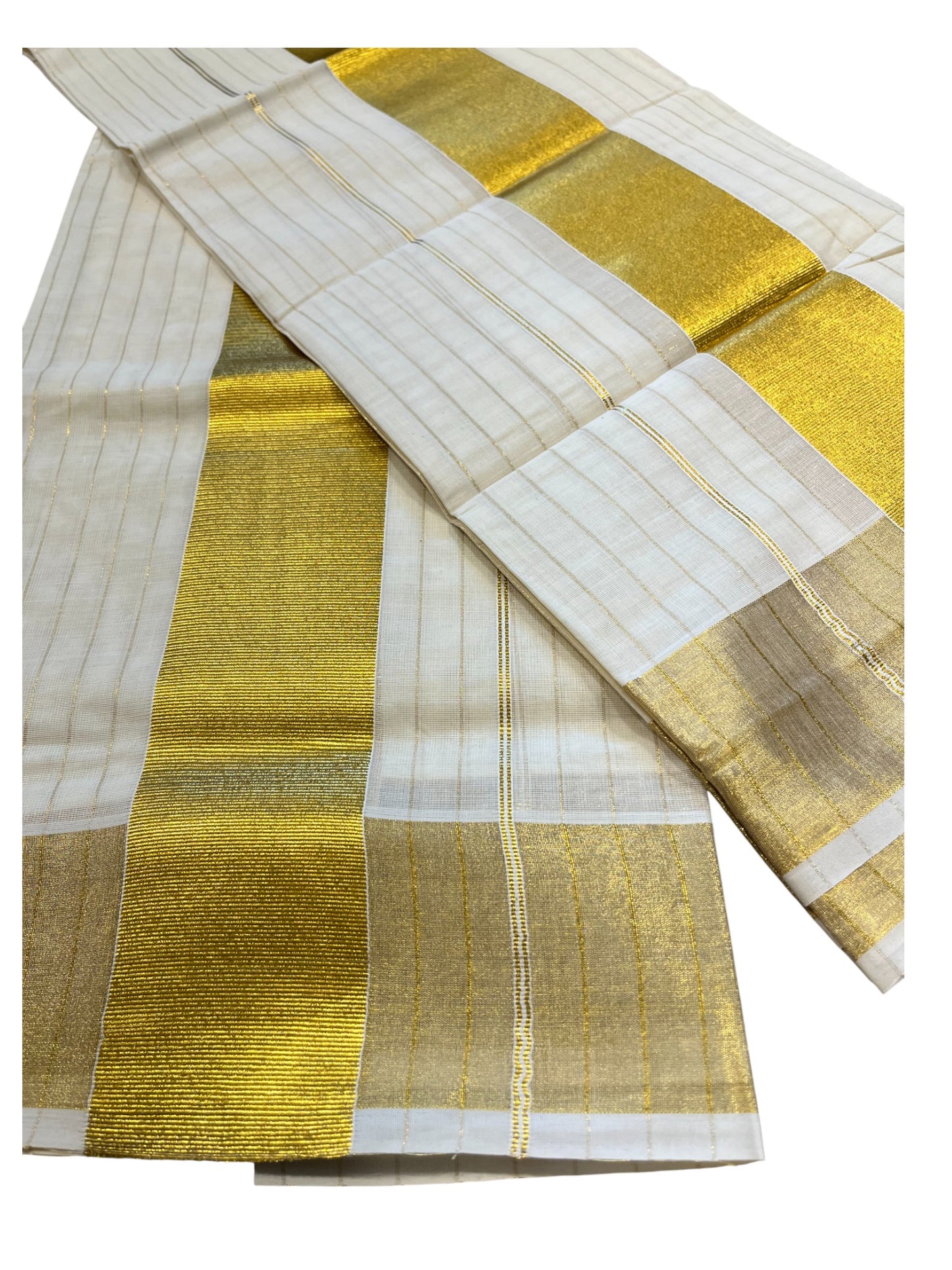 Southloom Pure Cotton Mundum Neriyathum (Set Mundu) with Gold Kasavu Lines Acorss Body in 2.80 Mtrs SL338