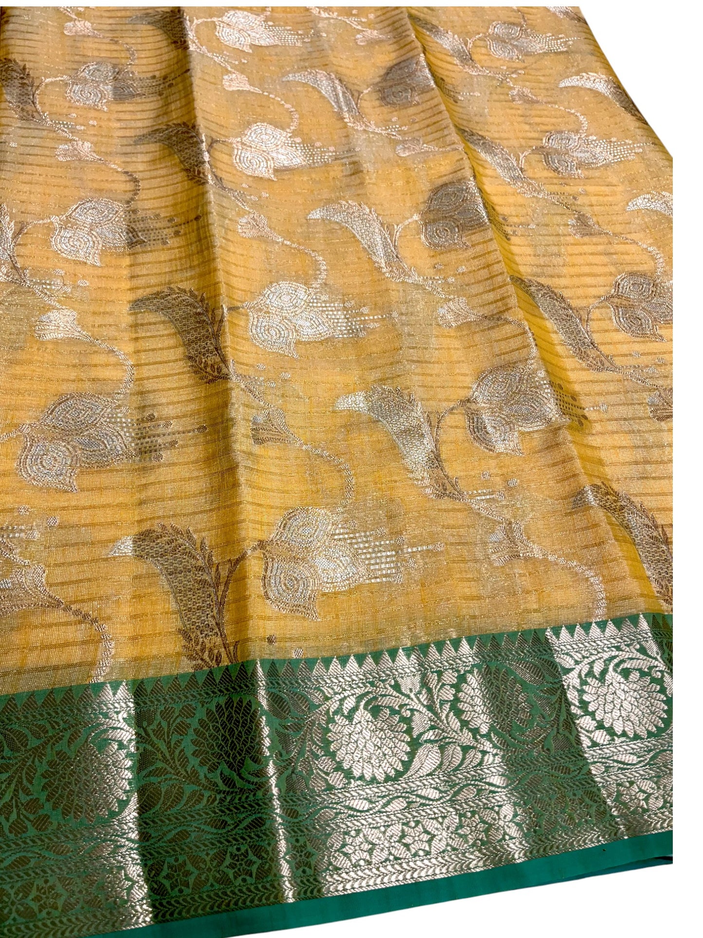 Southloom Tissue Banarasi Silk Saree with Woven Work on Body and Borders (Yellow)
