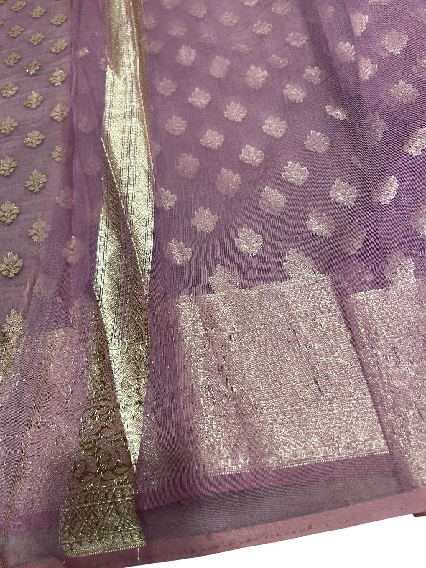 Southloom Cotton Banarasi Silk Saree with Woven Work on Body and Borders (Lavender)