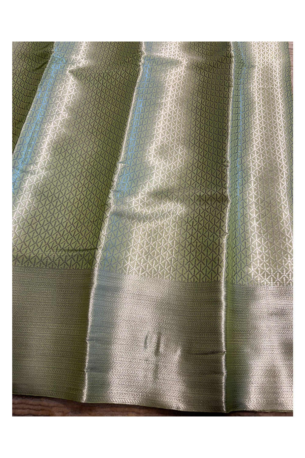 Southloom Banarasi Silver Zari Brocade Work Silk Saree in Green Pastel Shade