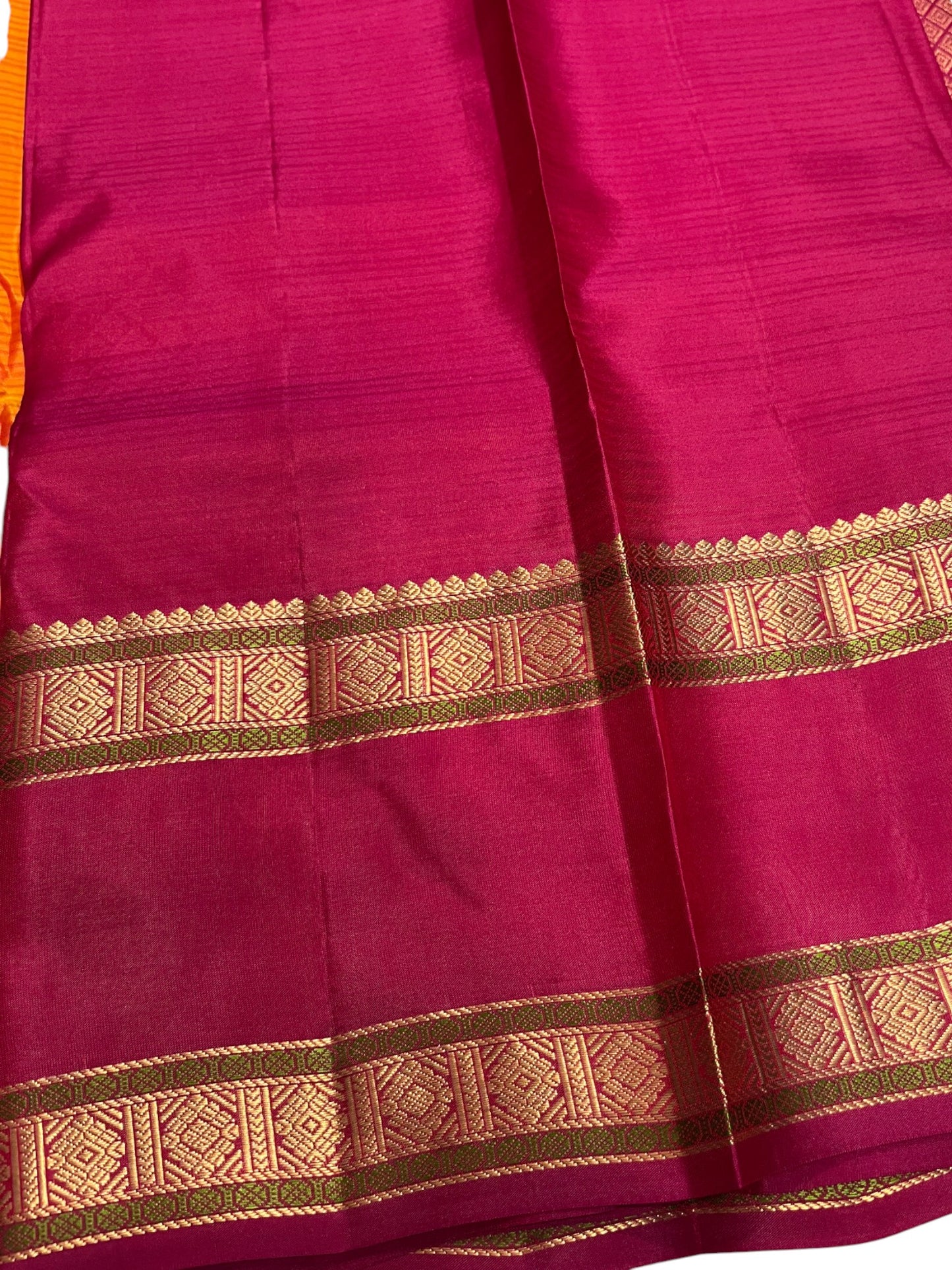 Southloom Premium Handloom Bridal Kanchipuram Silk Saree with Korvai Work (Yellow & Magenta)