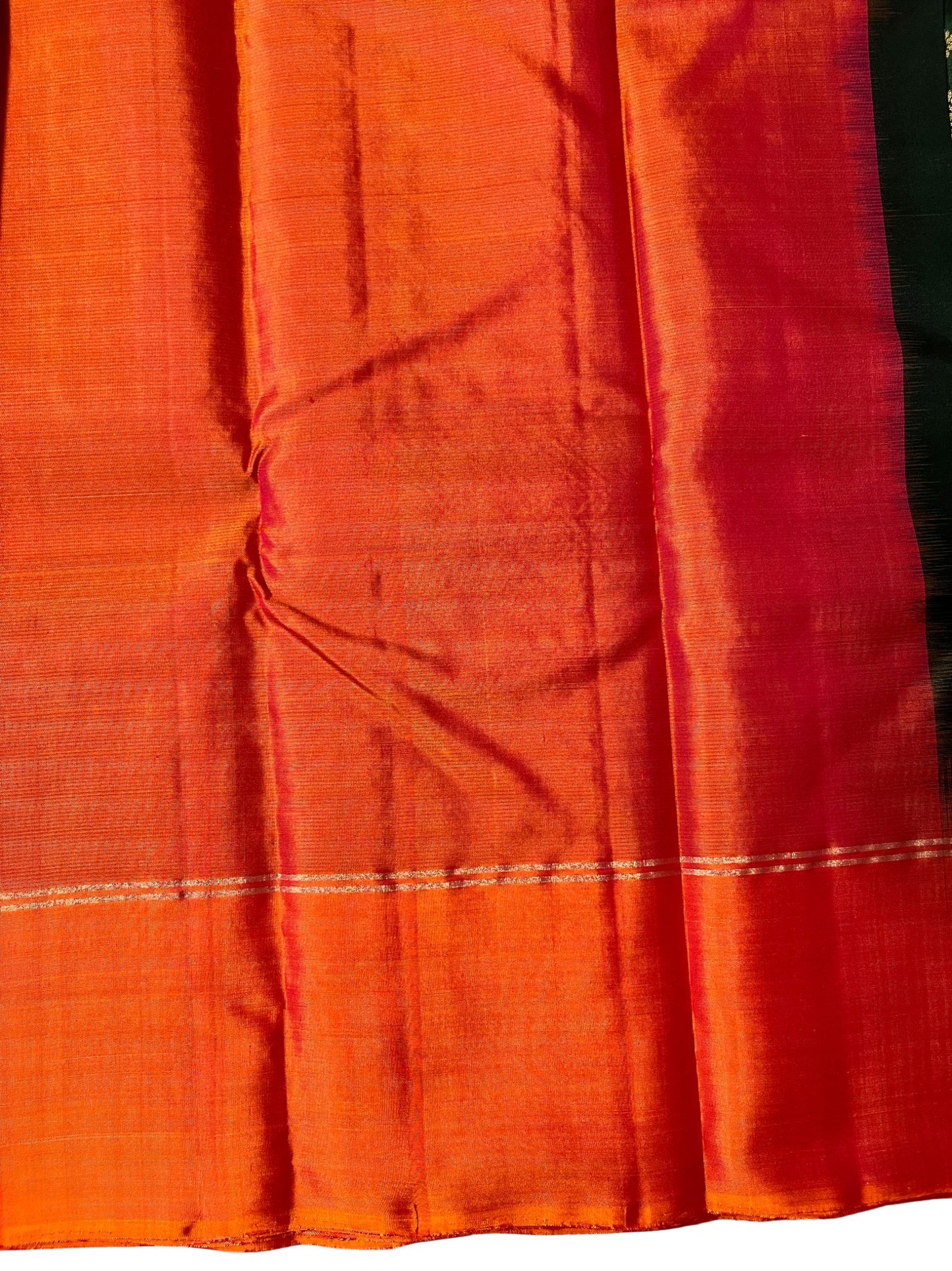 Southloom Pure Handloom Bridal Kanchipuram Silk Saree with Korvai Work (Orange & Green)