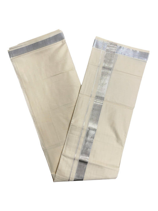 Southloom Pure Cotton Double Mundu With Silver Kasavu Border (South Indian Kerala Dhoti)