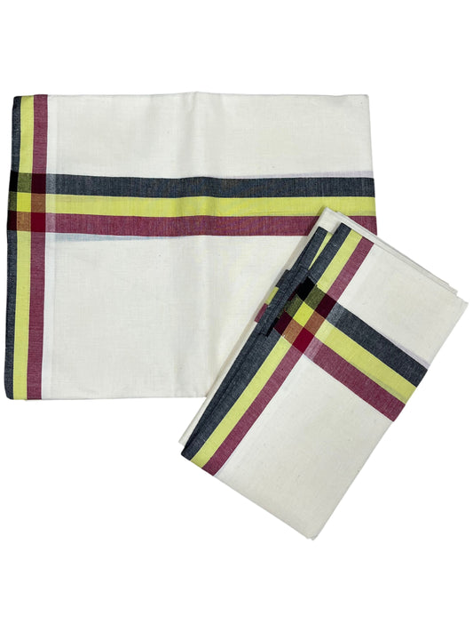 Southloom Kerala Mulloth Cotton Single Mundum Neriyathum with Black and Yellow Border