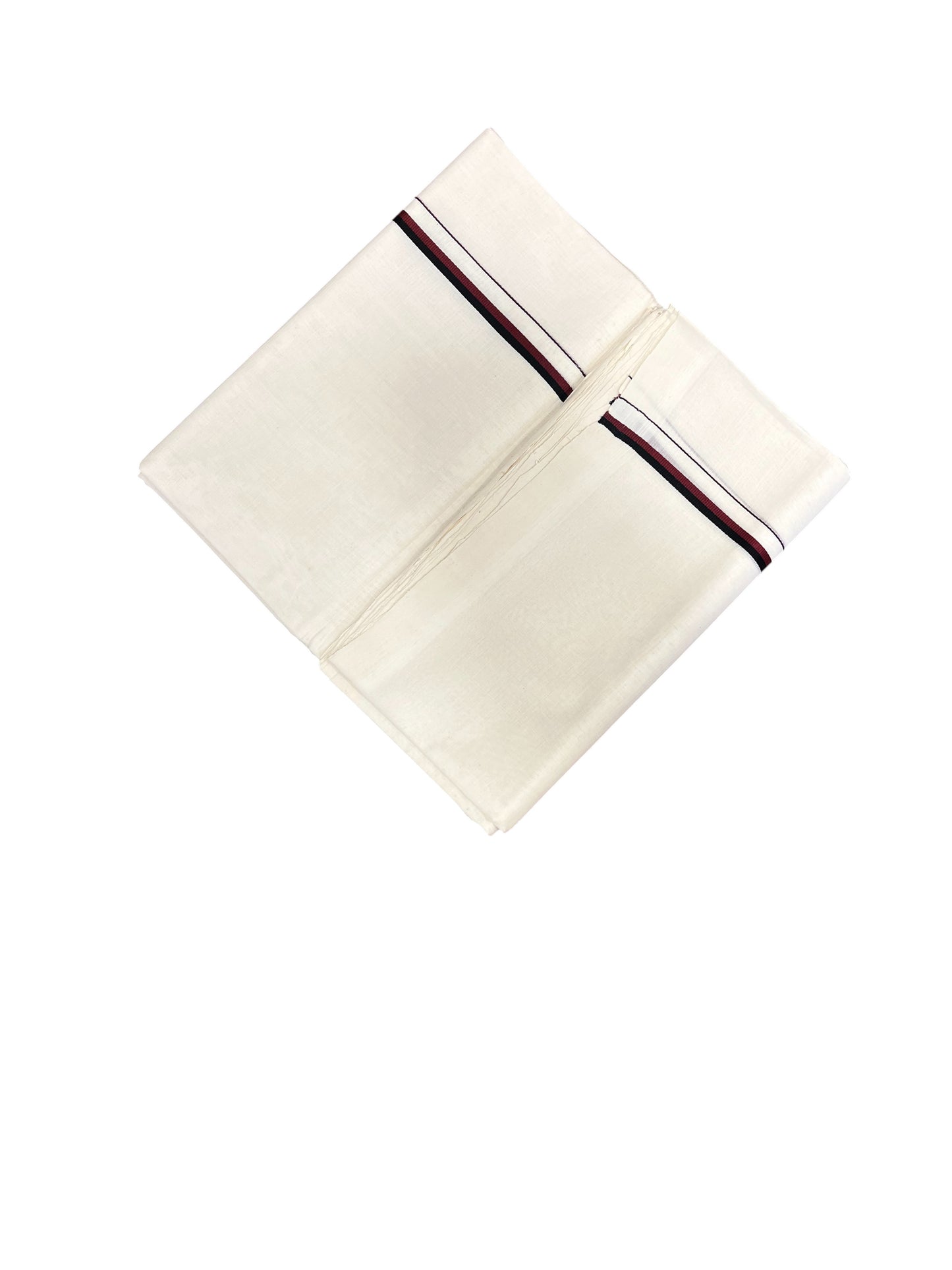 Southloom Premium Handloom Cotton Double Mundu with Black And Maroon Border
