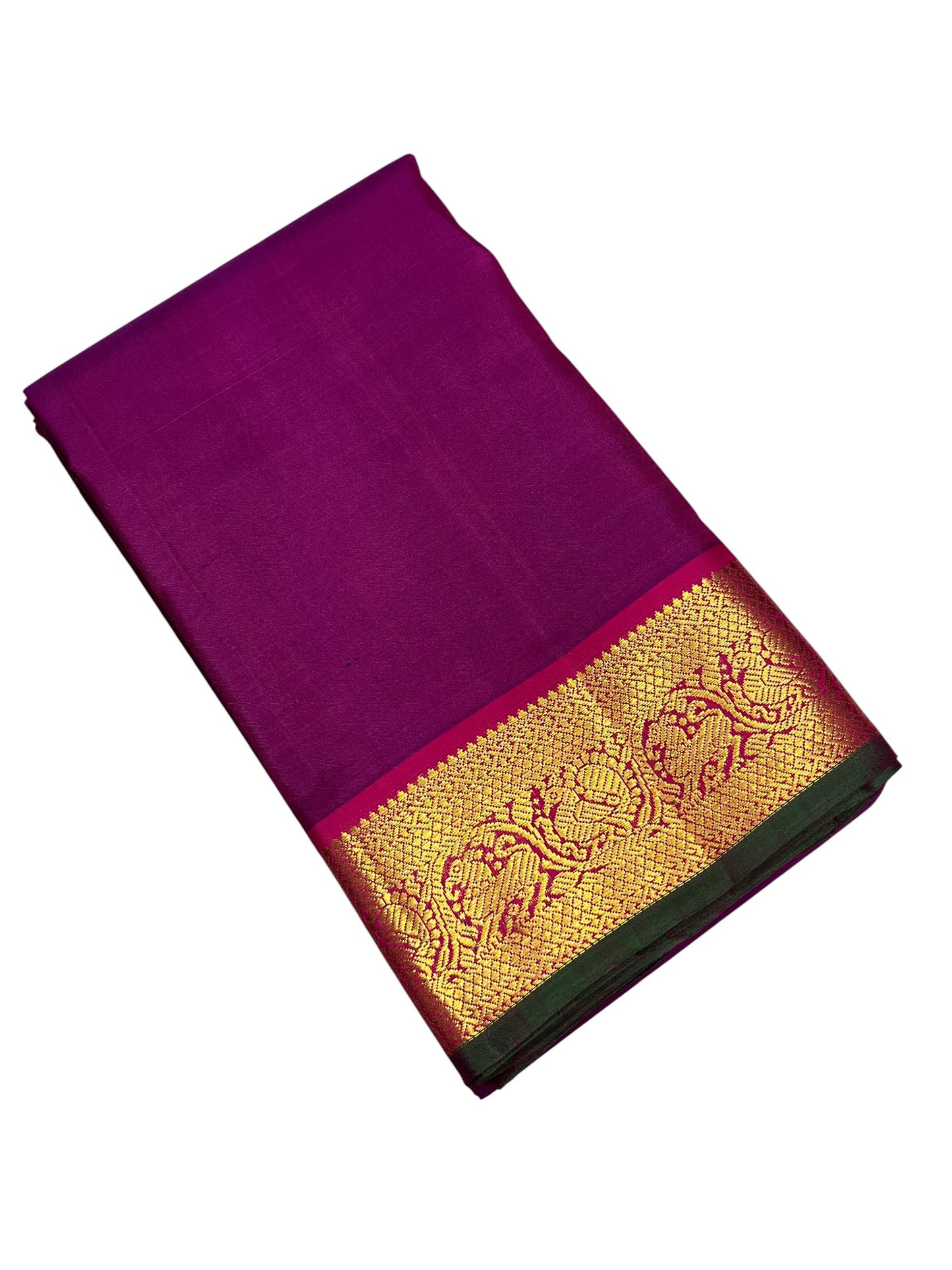 Southloom Pure Handloom Bridal Kanchipuram Silk Saree with Korvai Work (Magenta)