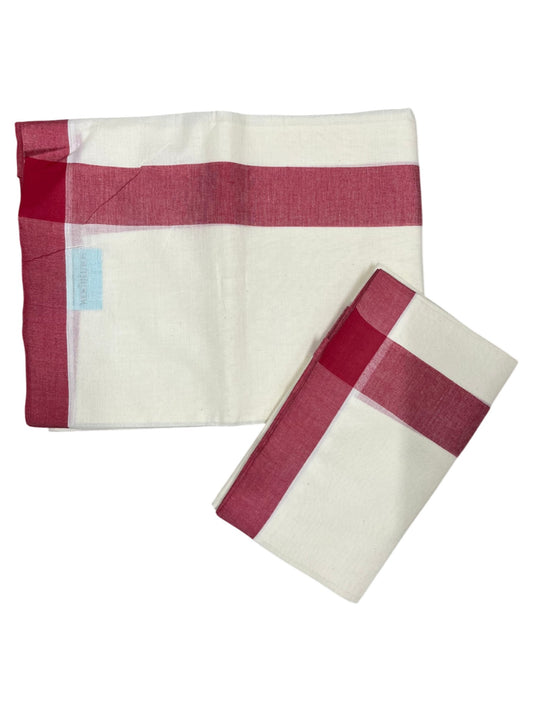 Southloom Pure Cotton Kerala Single Mulloth Set Mundu (Mundum Neriyathum) Red Border in 2.50 mtrs SL243