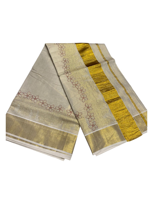 Southloom Kerala Tissue Kasavu Plain Saree with Embroidery Works