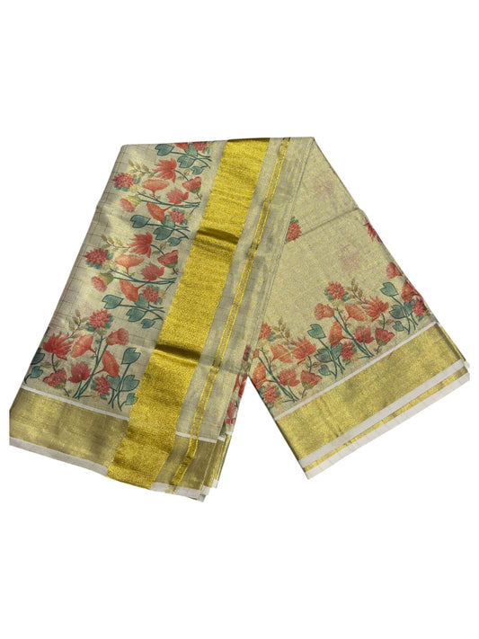 Southloom Tissue Check Kalamkari Print Kasavu Saree