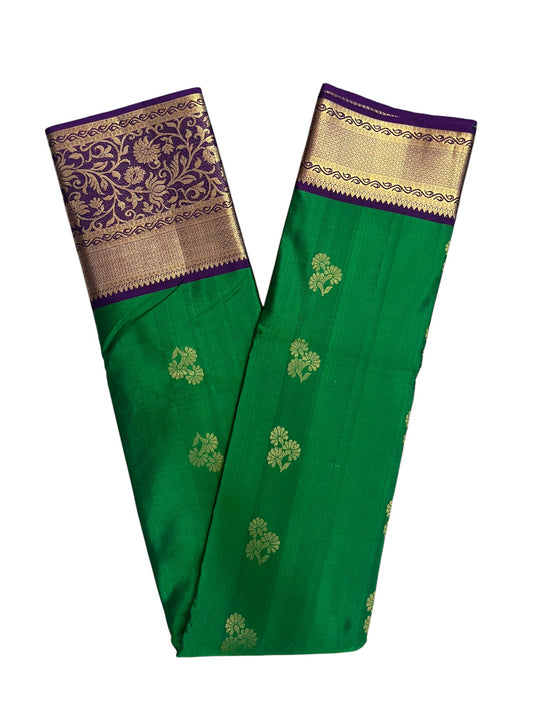 Southloom Pure Handloom Bridal Kanchipuram Silk Saree with Korvai Work(Green& Violet)