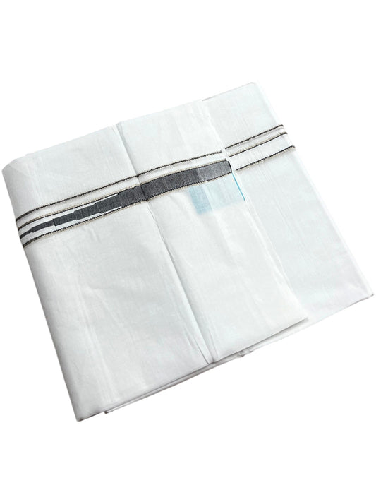 Southloom Pure White Cotton Double Mundu with Silver and Black Chutti Kara (South Indian Dhoti)