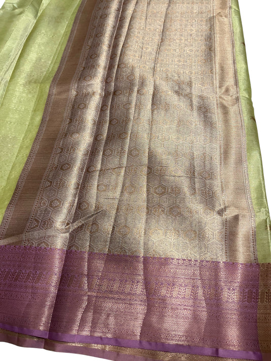 Southloom Tissue Silk Saree with Woven Work on Body and Borders (Pink & Green)