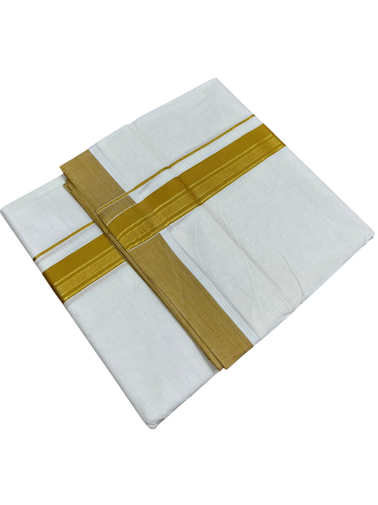 Southloom Pure Cotton Mundu with Yellow & Gold Kasavu Border (South Indian Kerala Dhoti)
