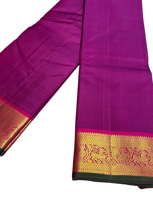 Southloom Pure Handloom Bridal Kanchipuram Silk Saree with Korvai Work (Magenta)