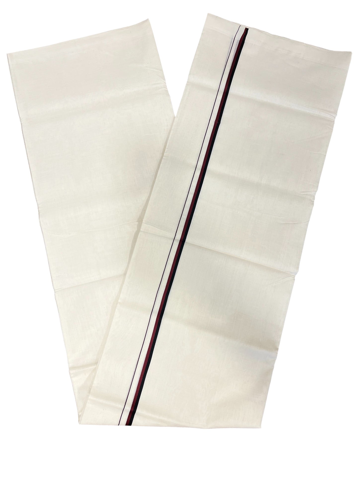 Southloom Premium Handloom Cotton Double Mundu with Black And Maroon Border