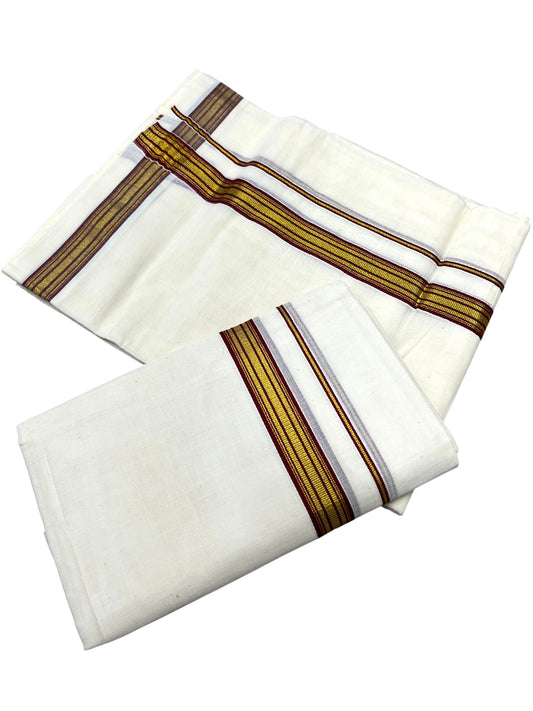 Southloom Pure Cotton Kerala Single Set Mundu (Mundum Neriyathum) with Maroon Kasavu Border in 2.80 Mtrs