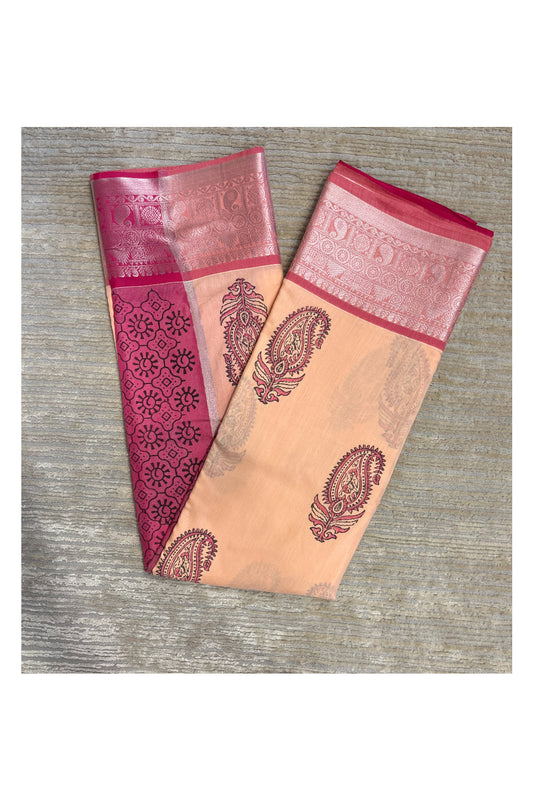 Southloom Cotton Kerala Kasavu Saree with Butta Works Across Body