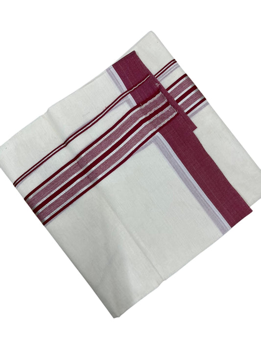 Southloom Kerala Pure Cotton Double Mundu with Silver Lines and Maroon Border with (South Indian Dhoti)