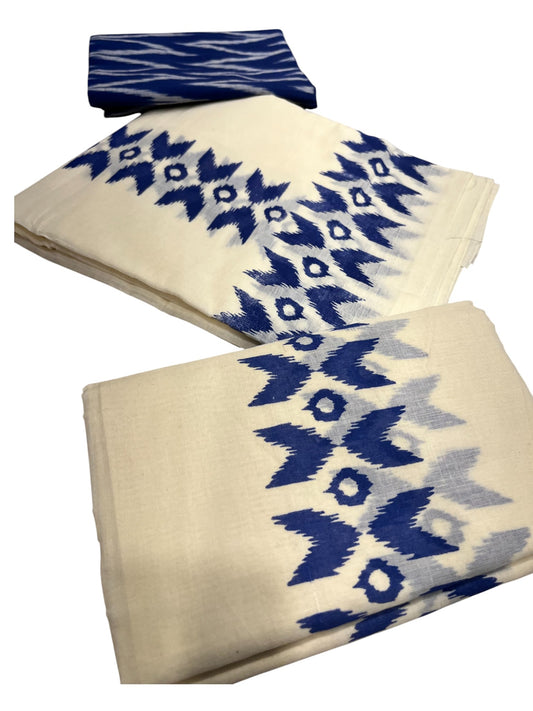 Southloom Ikat Design Blue Printed Set Mundu with Blouse Piece 2.80Mtrs