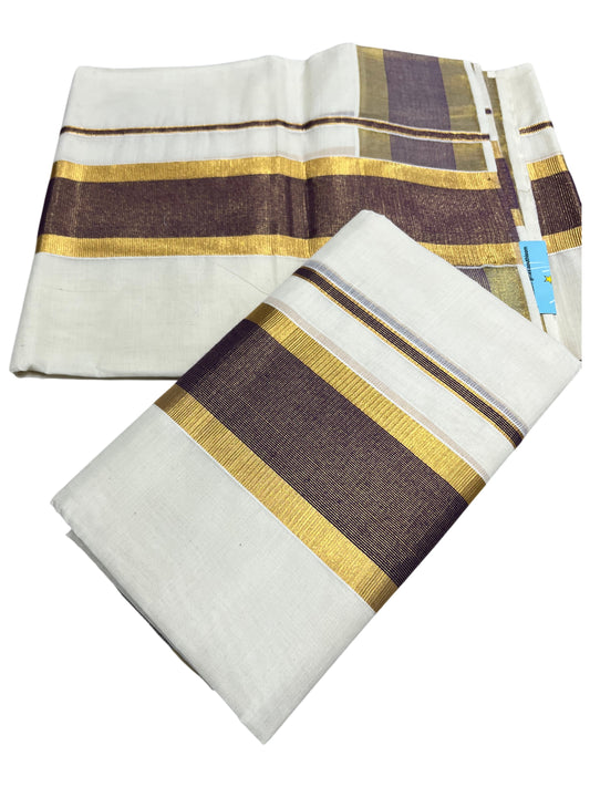 Southloom Pure Cotton Kerala Single Set Mundu (Mundum Neriyathum) with Purple and Kasavu Border 2.80 Mtrs SLKK