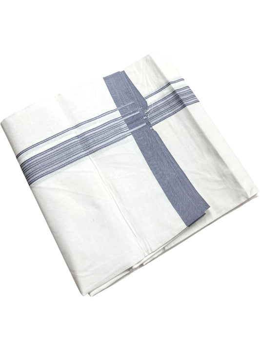 Southloom Pure White Cotton Mundu with Gray Lines Border (South Indian Kerala Dhoti)