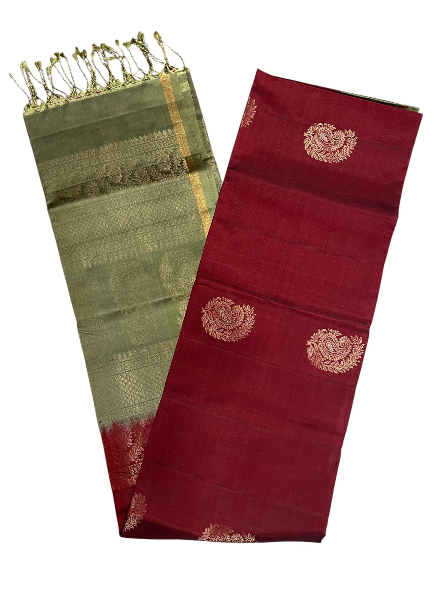 Southloom Pure Handloom Kanchipuram Silk Saree with Butta Work (Green & Maroon)