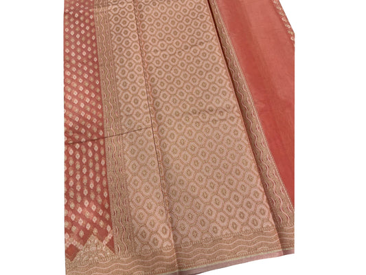 Southloom Cotton Banarasi Silk Saree with Woven Work on Body and Borders (Peach)